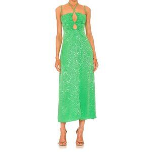 AFRM Solano Midi Slip Dress Green Floral Women's L